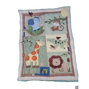 Quilted Nursery Baby Crib Blanket Reversible Jungle Safari Animals Textured